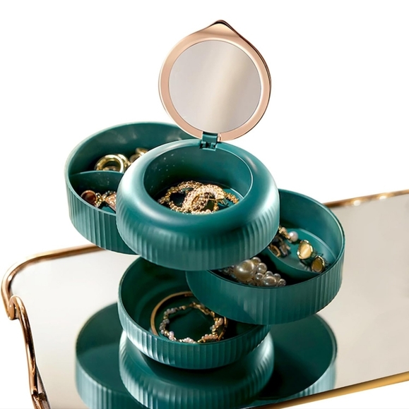 4-Layer Round Rotating Jewelry Organizer with Mirror, Jewelry Organizer - Picture 2 of 4